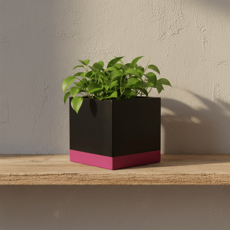 10 cm Square Black and Pink Plant Pot Indoor Planter for Houseplants Succulents 