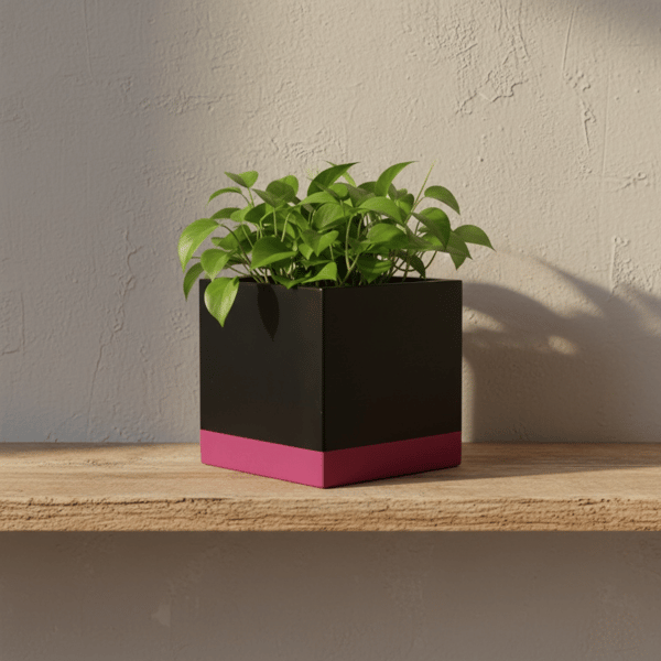 10 cm Square Black and Pink Plant Pot Indoor Planter for Houseplants Succulents 