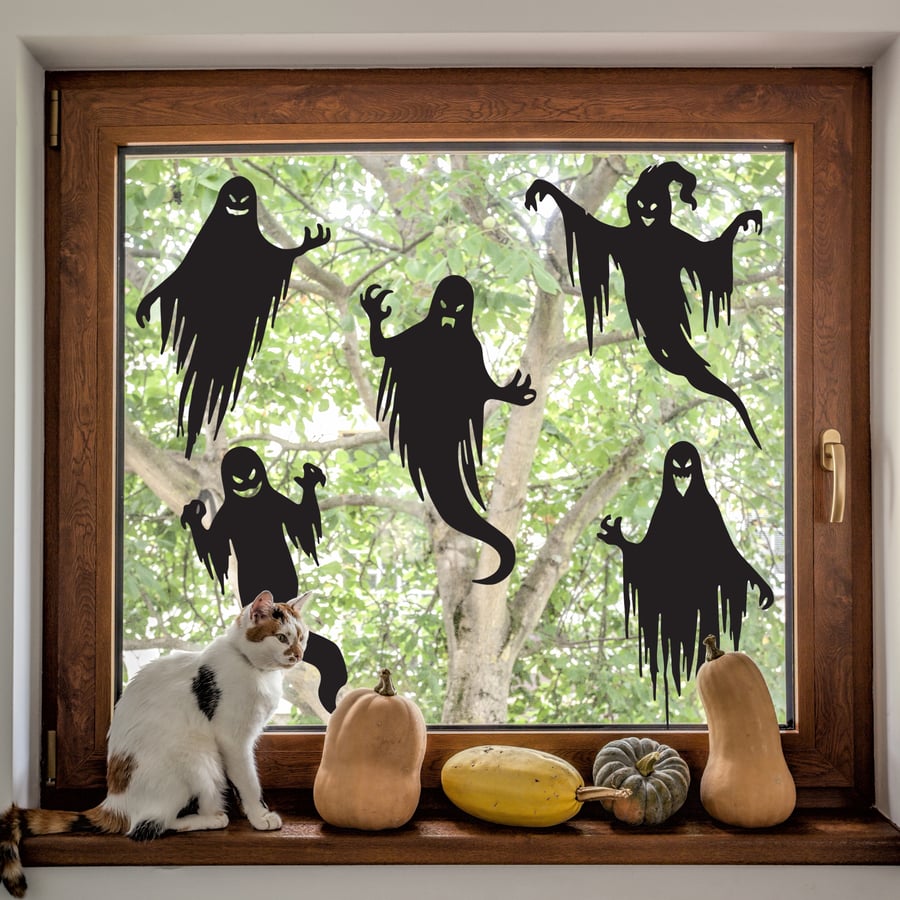 Spooky Ghost Window Sticker: Halloween Decorations, Autumnal Window Decal
