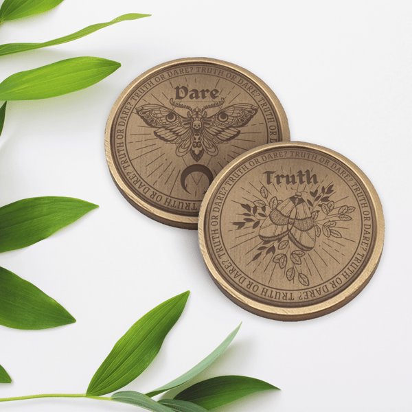Truth or Dare Coin - Moth Design: Engraved Metal Decision Coin, Decision Maker