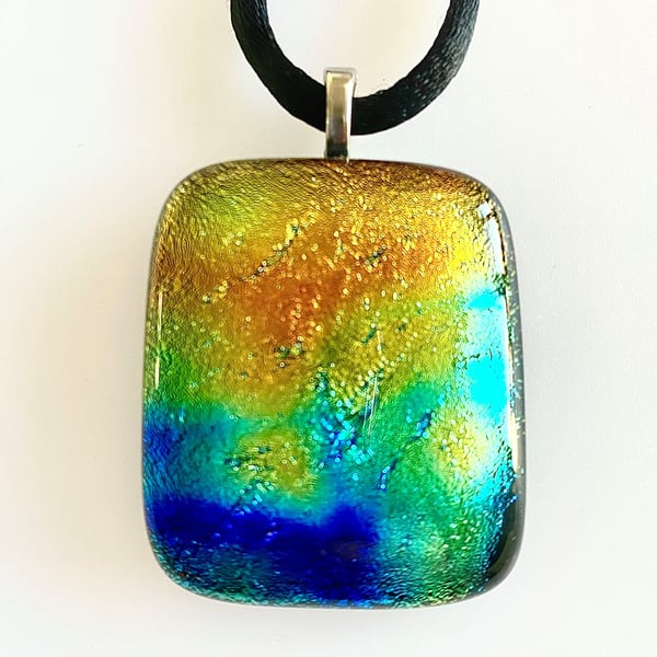 Shimmering Multi Coloured Iridescent Rainbow Dichroic Glass Pendant