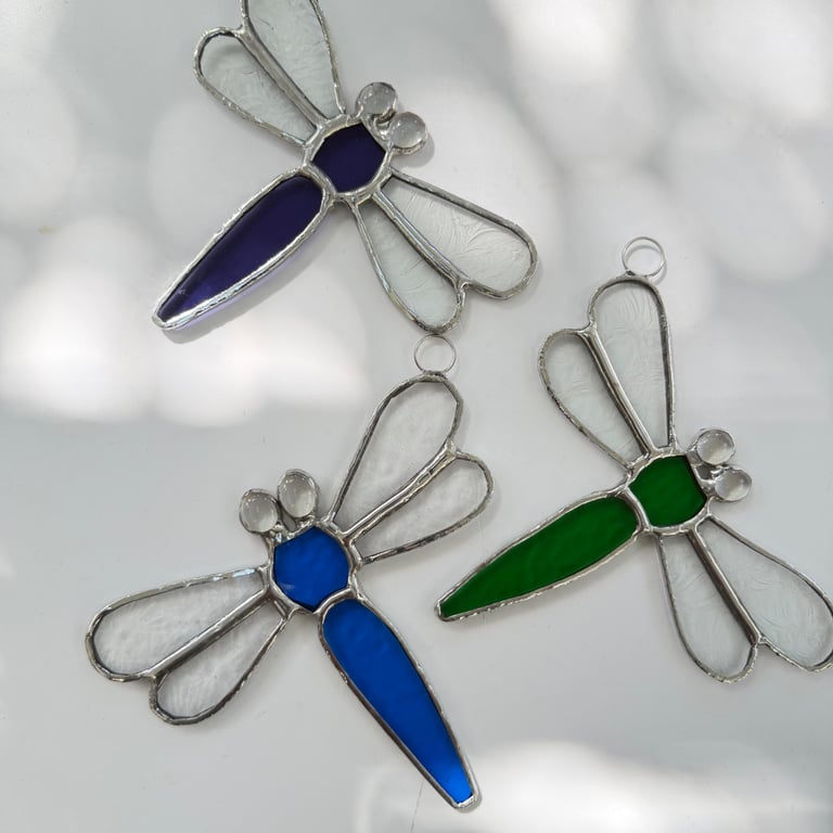Stained Glass Small Dragonfly Suncatcher - Handmade Window Decoration