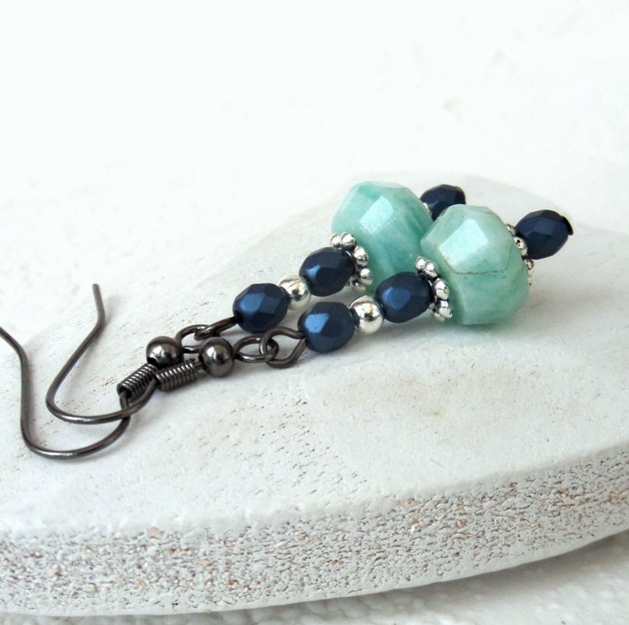 Amazonite and crystal dangly earrings