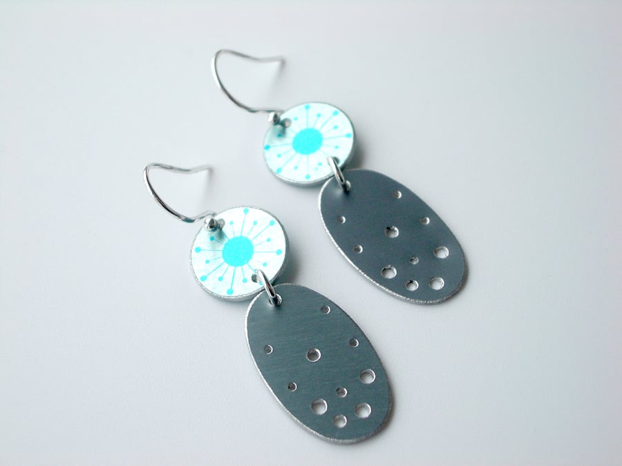 Starburst earrings in silver with turquoise ovals