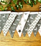 Handmade Grey & White Reindeer Christmas Bunting - Handmade Fabric Garland