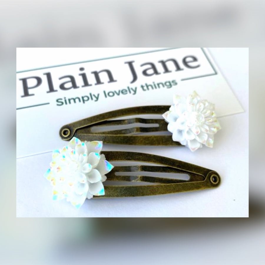 Frosted Rose Hair Clips by Plain Jane x2 - Plain Jane White Rose Hair Clip - Flo