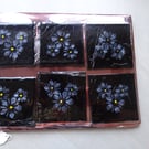 Fused Glass Set of Six Wine Coasters. 4" square. Daisy Flowers Design.  