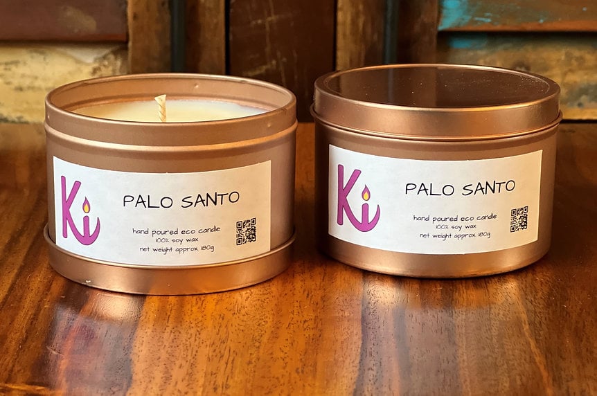 Palo Santo soy wax candle in a Love & Light box 