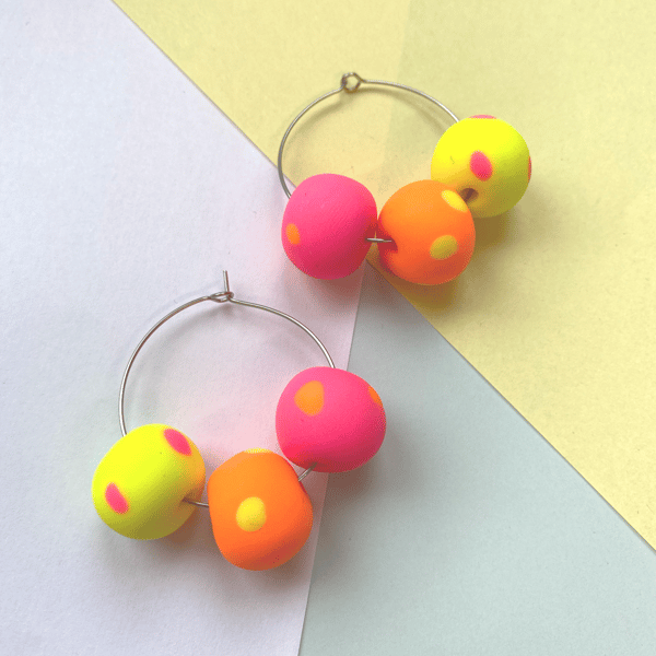 Bead Hoop earrings, polymer clay bead earrings
