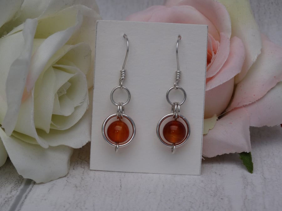 Carnelian gemstone dangle earrings silver circle sacral chakra creativity