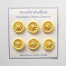 Dorset Buttons, Handmade, Yellow Cotton Thread on Brass Rings