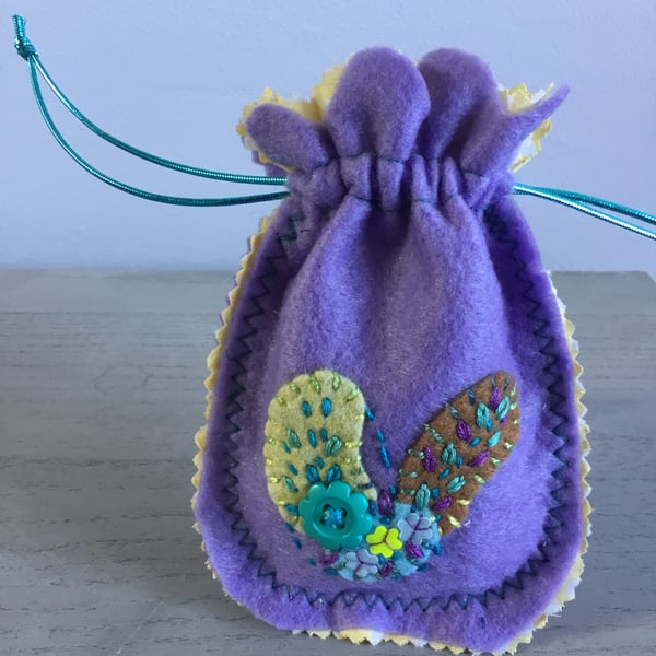 Hand Embroidered Lavender Felt Bag