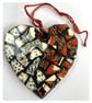 A heart shaped mosaic pendant with a snowy owl and partridge theme.  - Image 1