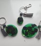 Mysterious Green and Black Shiny Oval Keyring