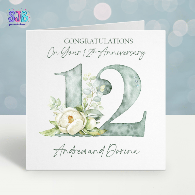 Handmade Personalised 12th Wedding Anniversary Card