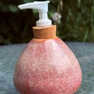 Hand thrown stoneware soap dispenser with pump. Speckled pink colour