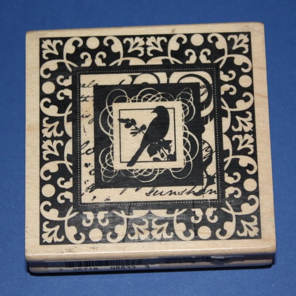 Inkadinkado Ornate Bird Frame Rubber Stamp Wooden Mounted (98833G) Wooden Mounte