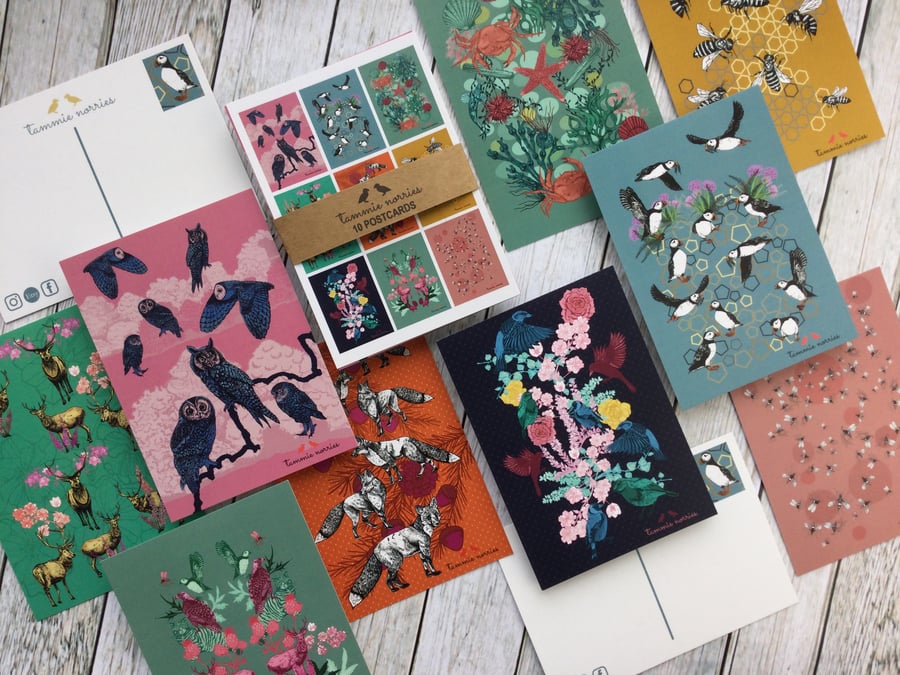 Postcards - Set of 10 Postcards - 10 Colourful Postcards - Animals Postcards