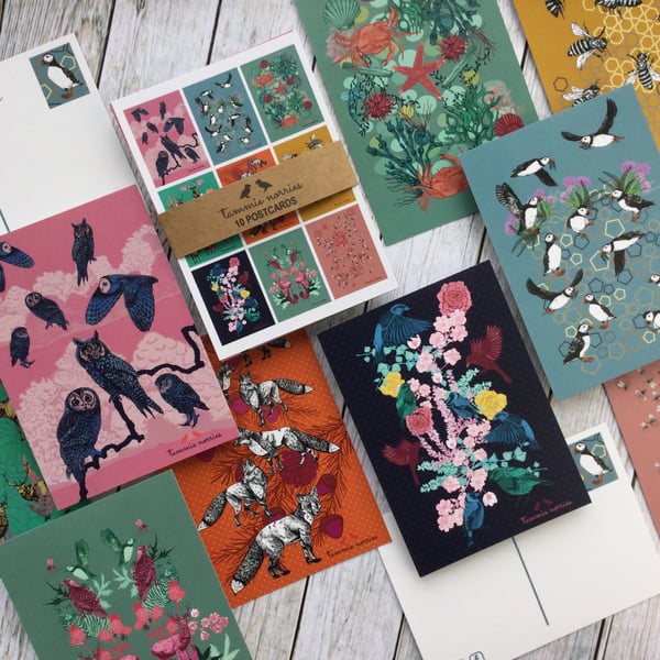 Postcards - Set of 10 Postcards - 10 Colourful Postcards - Animals Postcards