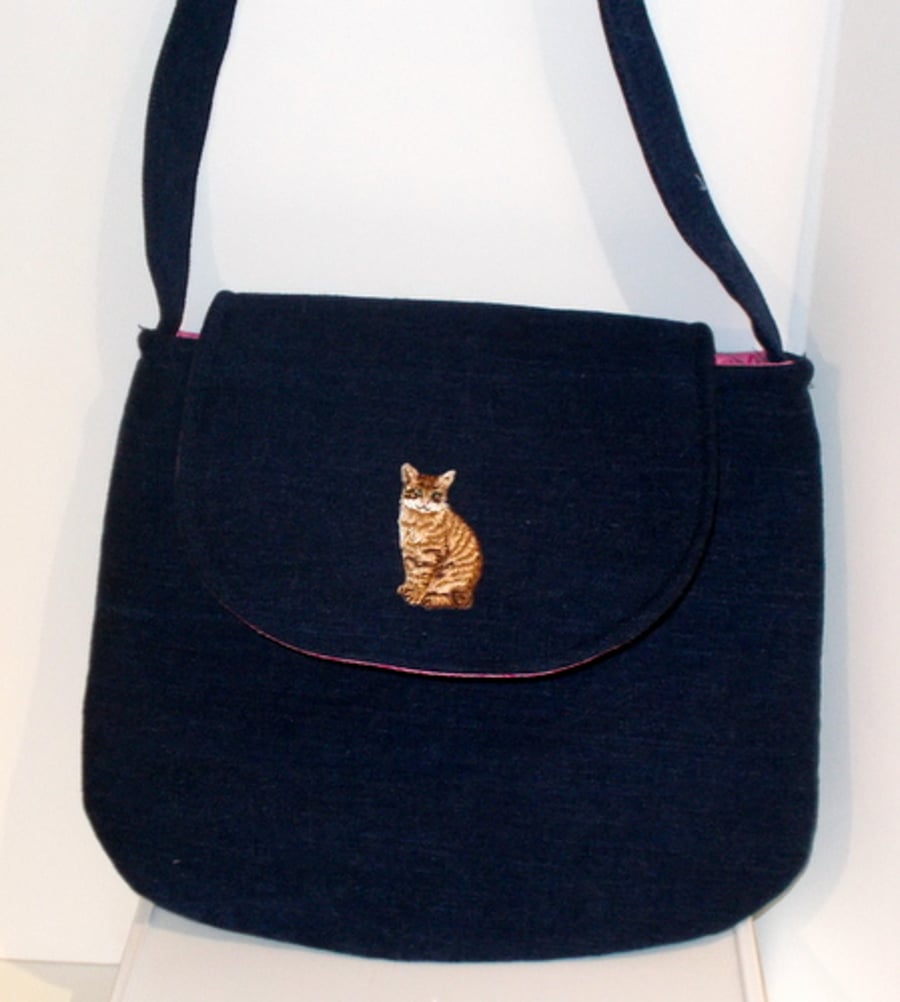 Recycled denim jeans hand bag