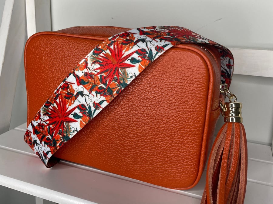 Orange Orchid design bag strap -crossbody replacement Bag Strap - floral