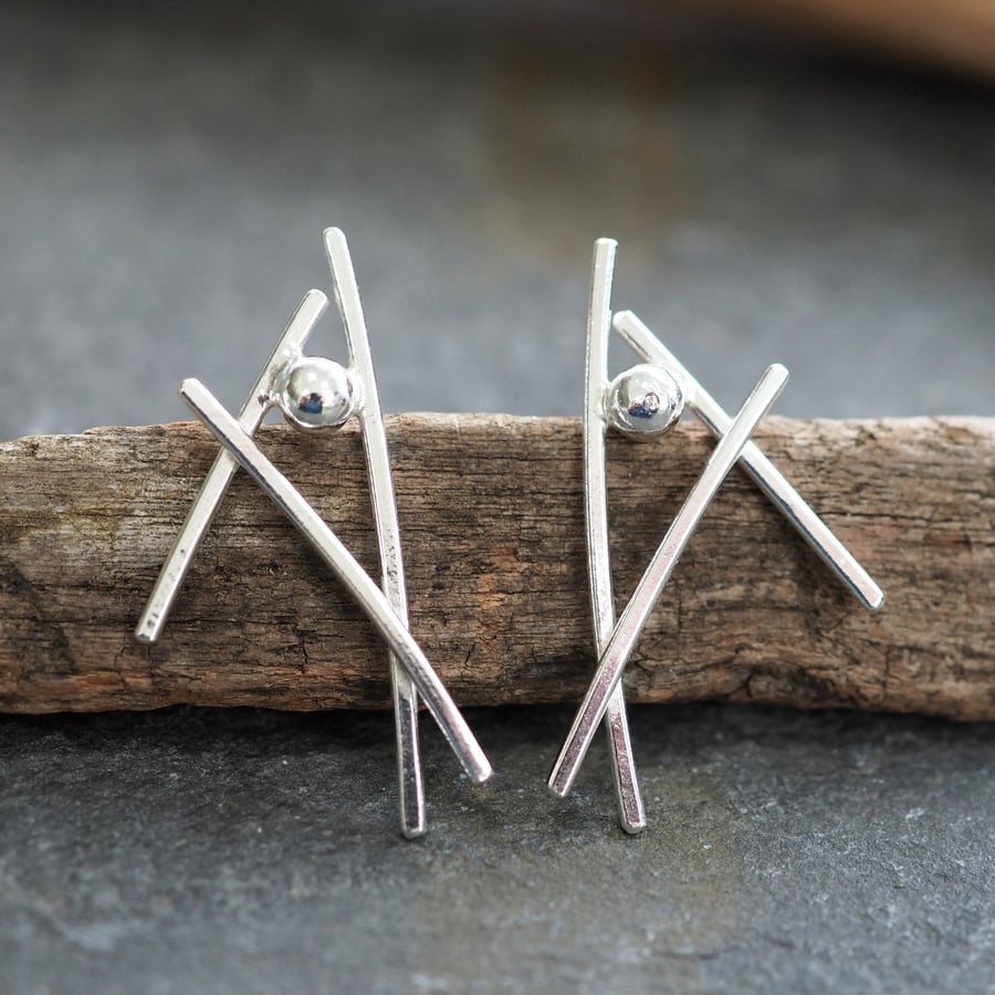 Silver Sculptural Stud Earrings, ARC Jewellery Handmade