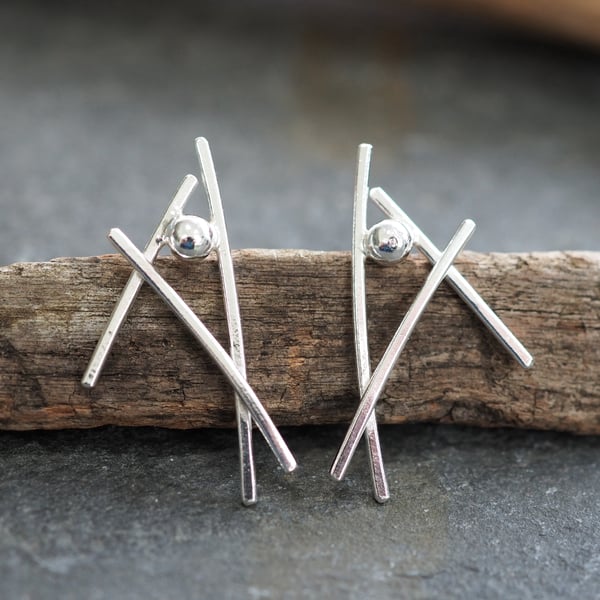 Silver Sculptural Stud Earrings, ARC Jewellery Handmade