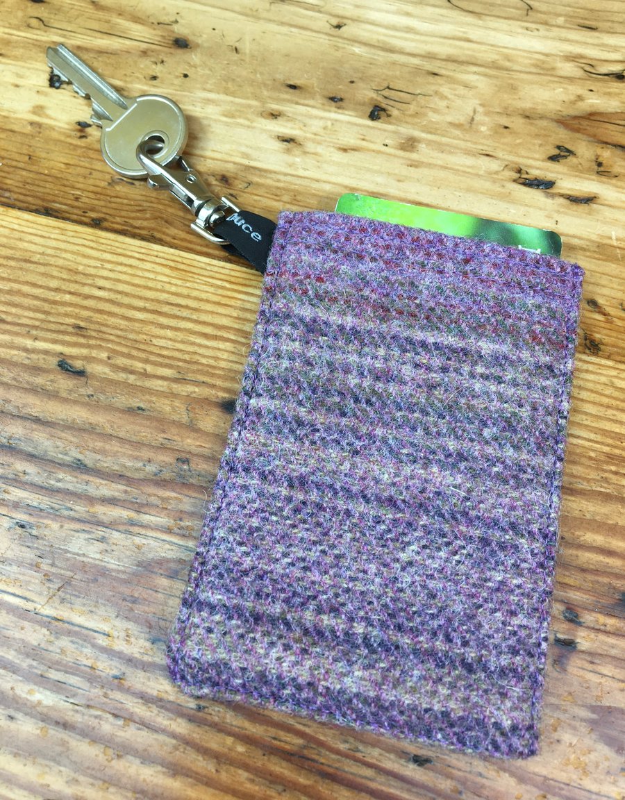 Travelcard holder & key clip, travel pass, Oyster card sleeve, Tweed wool fabric