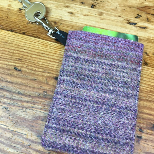 Travelcard holder & key clip, travel pass, Oyster card sleeve, Tweed wool fabric