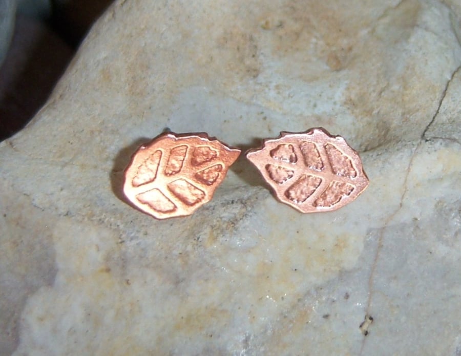 Leaf studs in etched copper