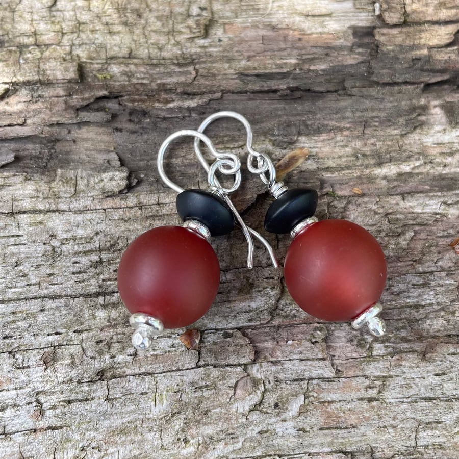 Sterling silver carnelian and agate earrings