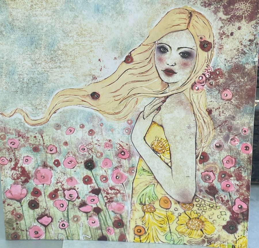 Blond haired beauty floral card