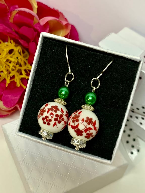 Porcelain Earrings with Floral Pattern