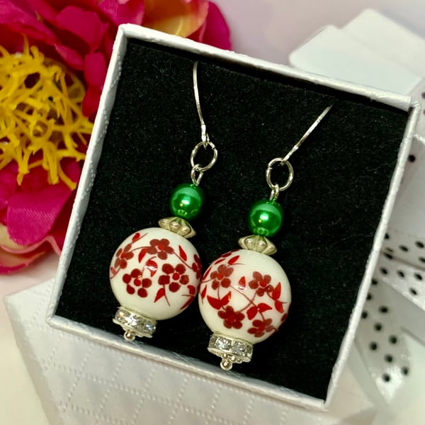 Porcelain Earrings with Floral Pattern