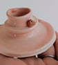 Handmade Pink Candle Holder with Tiny Robin Bird , Pottery for Christmas - Image 1