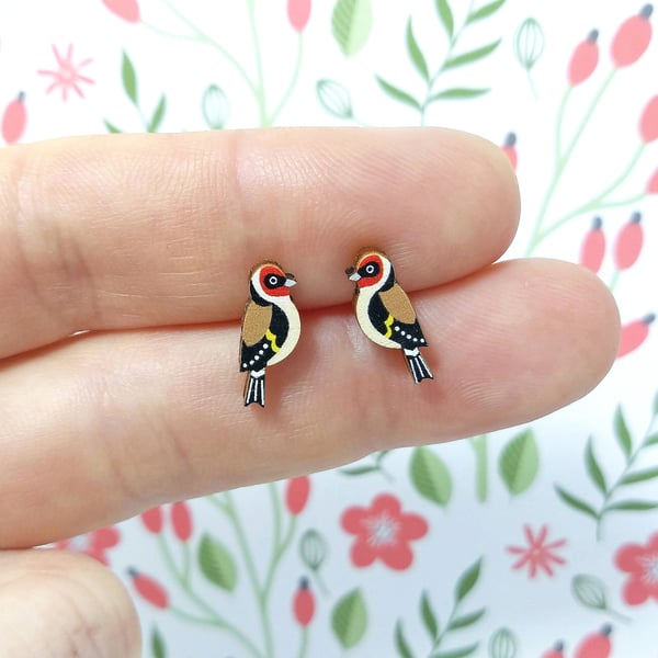 Goldfinch Stud Earrings, Bird Jewellery, Silver Plated or Sterling Silver Backs