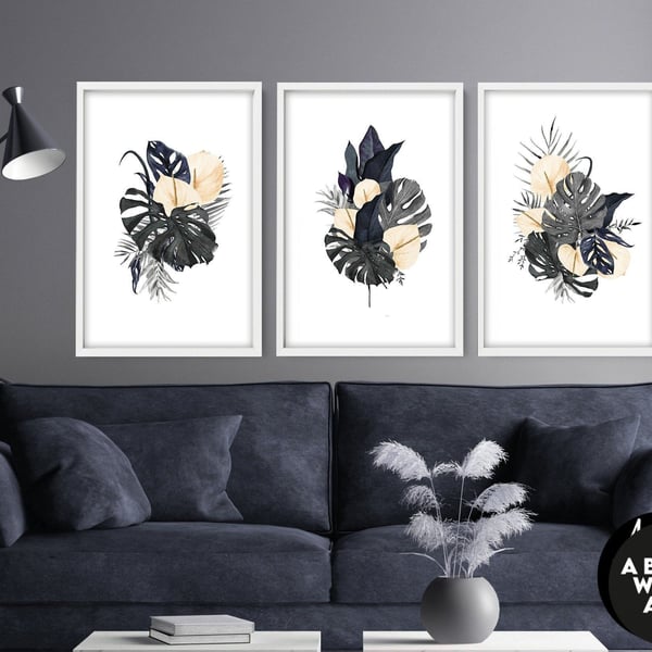 Home Decor Wall art, Wall decor living room set of 3 Tropical decor art prints, 