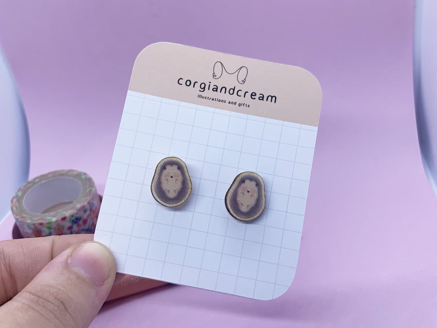 Wooden Hedgehog Earing Studs