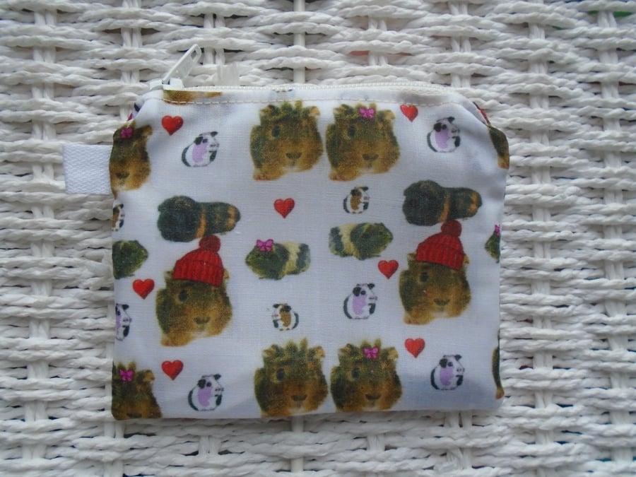 Winter Guinea Pig Themed Coin Purse or Card Holder.
