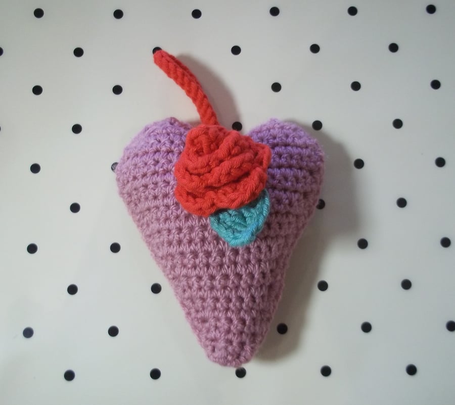 Decorative Crochet Heart with Rose