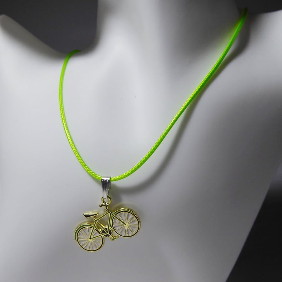 Single Novelty Cycle Adjustable Necklace Fluorescent Green Cord