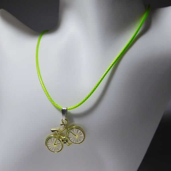Single Novelty Cycle Adjustable Necklace Fluorescent Green Cord