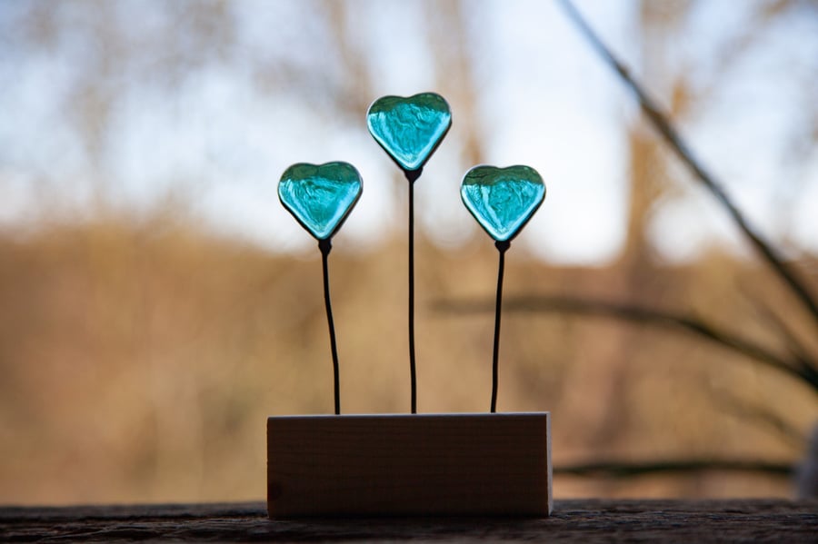 3 little hearts stained glass suncatcher ornament