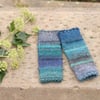 Fingerless gloves - Comfy mittens green blue grey women's, knitwear UK gift 