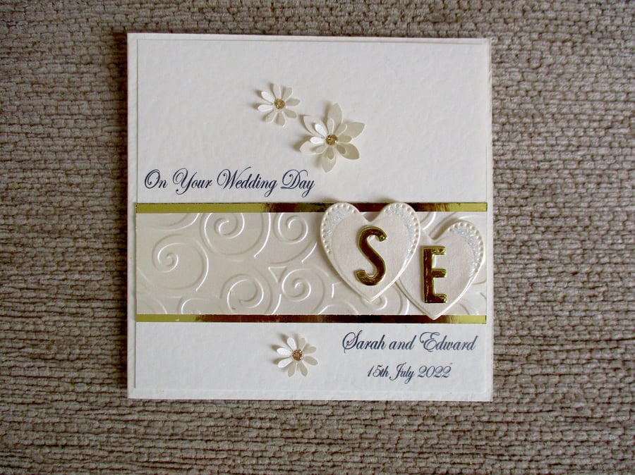 Initial Hearts Wedding Card - Personalised - Congratulations Card - Handmade