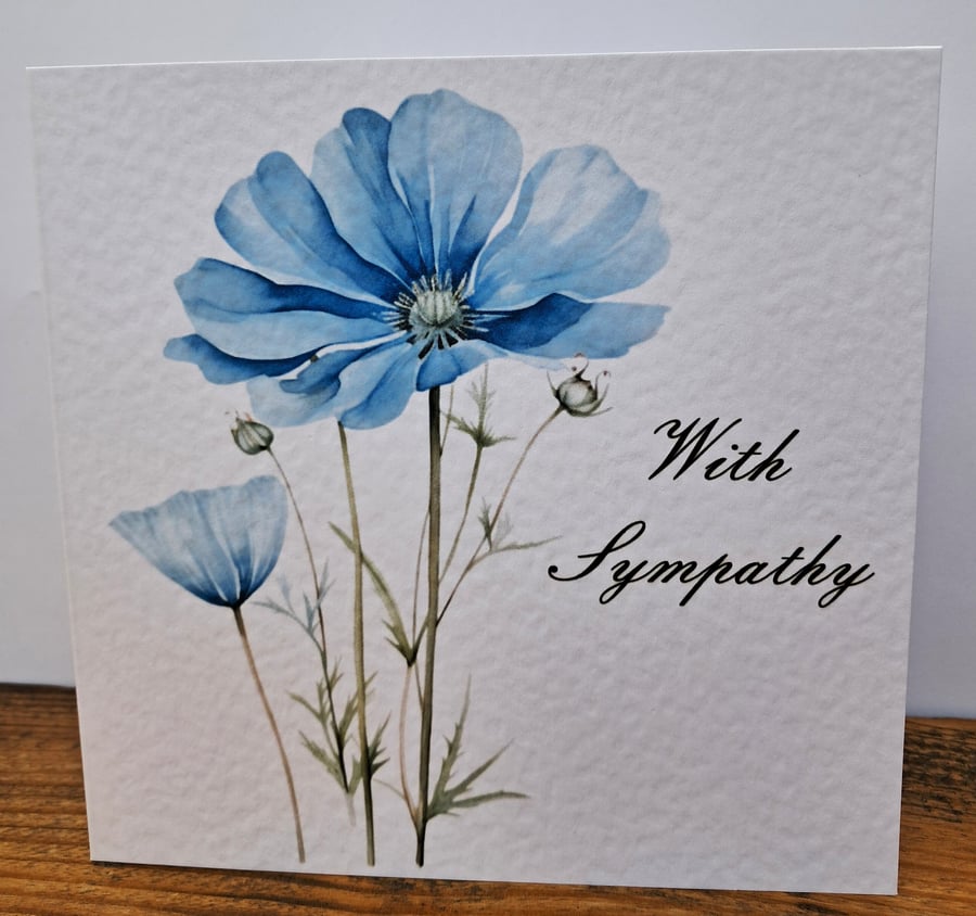 C6724    With Sympathy Card, Hammered Card, Blue Flower,