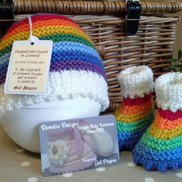 Baby Girl's Rainbow Beanie Hat & Booties Set 0-6 months
