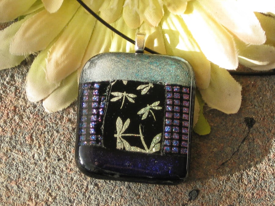 Unique fused dichroic glass pendant necklace