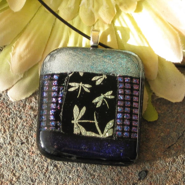 Unique fused dichroic glass pendant necklace