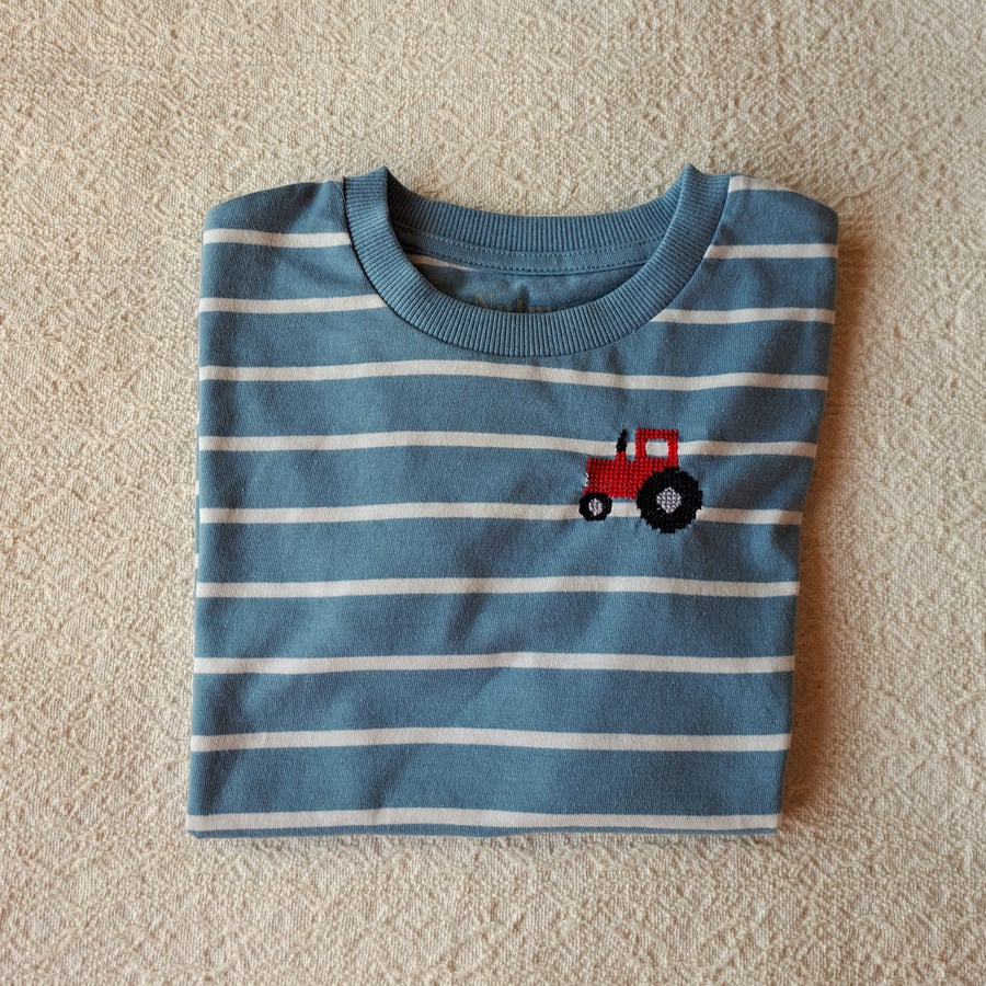 Tractor, T-shirt, age 4-5 years, hand embroidered